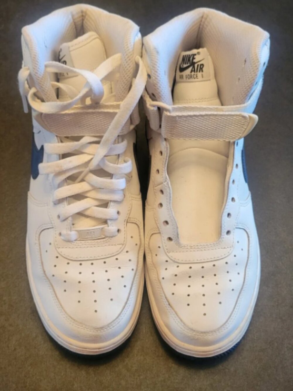 Nike Airforce 1 Size 9 High Top White With Blue Swoosh Nice Pre-owned Cond